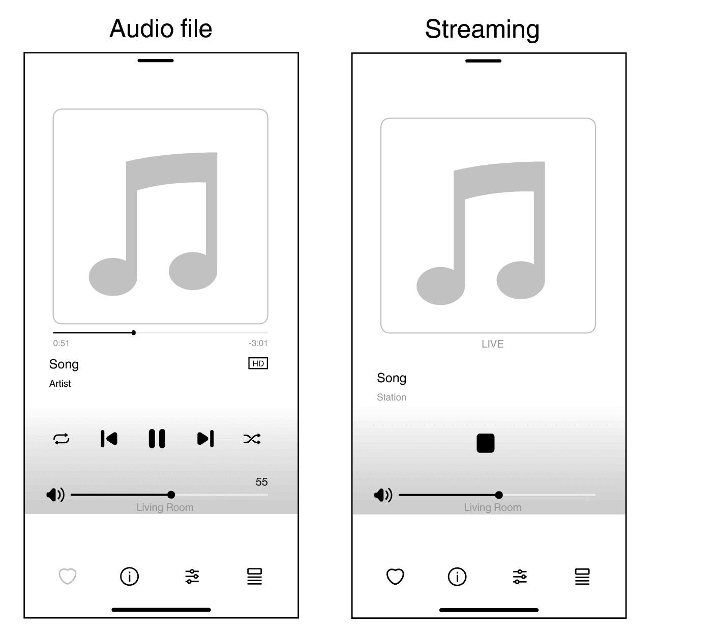 HEOS Now Playing examples for music and streaming
