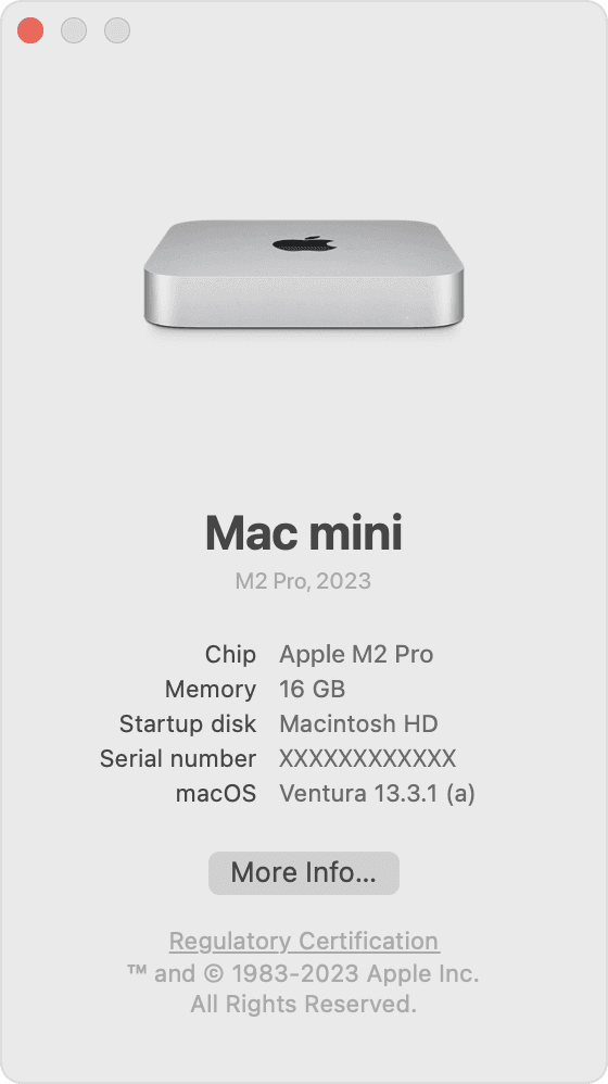 Apple About This Mac window showing the Chip field