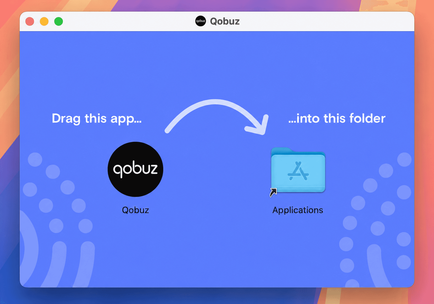 macOS installer window showing the Qobuz icon and Applications folder