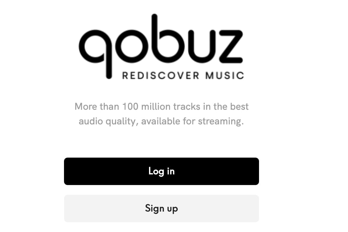 Qobuz desktop app welcome screen with a Log in control
