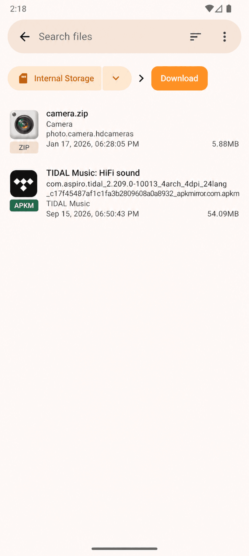 APKMirror Installer file browser showing the downloaded TIDAL bundle