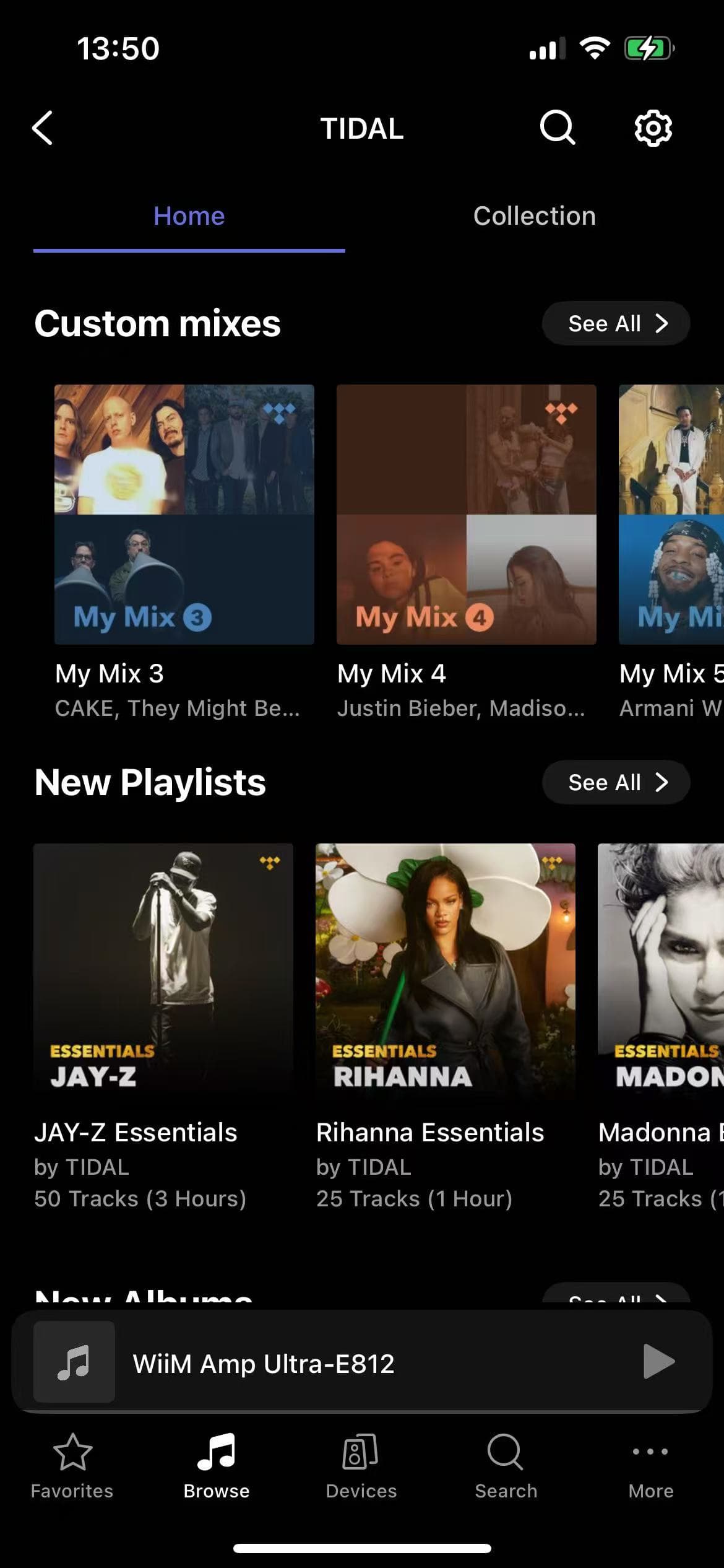 TIDAL home screen inside the WiiM Home app